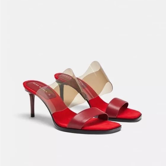 Brand new ZARA WOMAN Red Clear Vinyl Open Toes Mules Sandals Size EU37 - Picture 3 of 3
